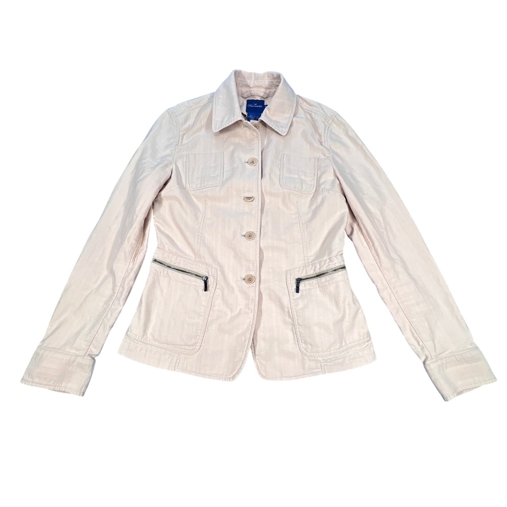 Faconnable Tan Corduroy Utility Jacket Womens Size M Button Front Cotton Coat